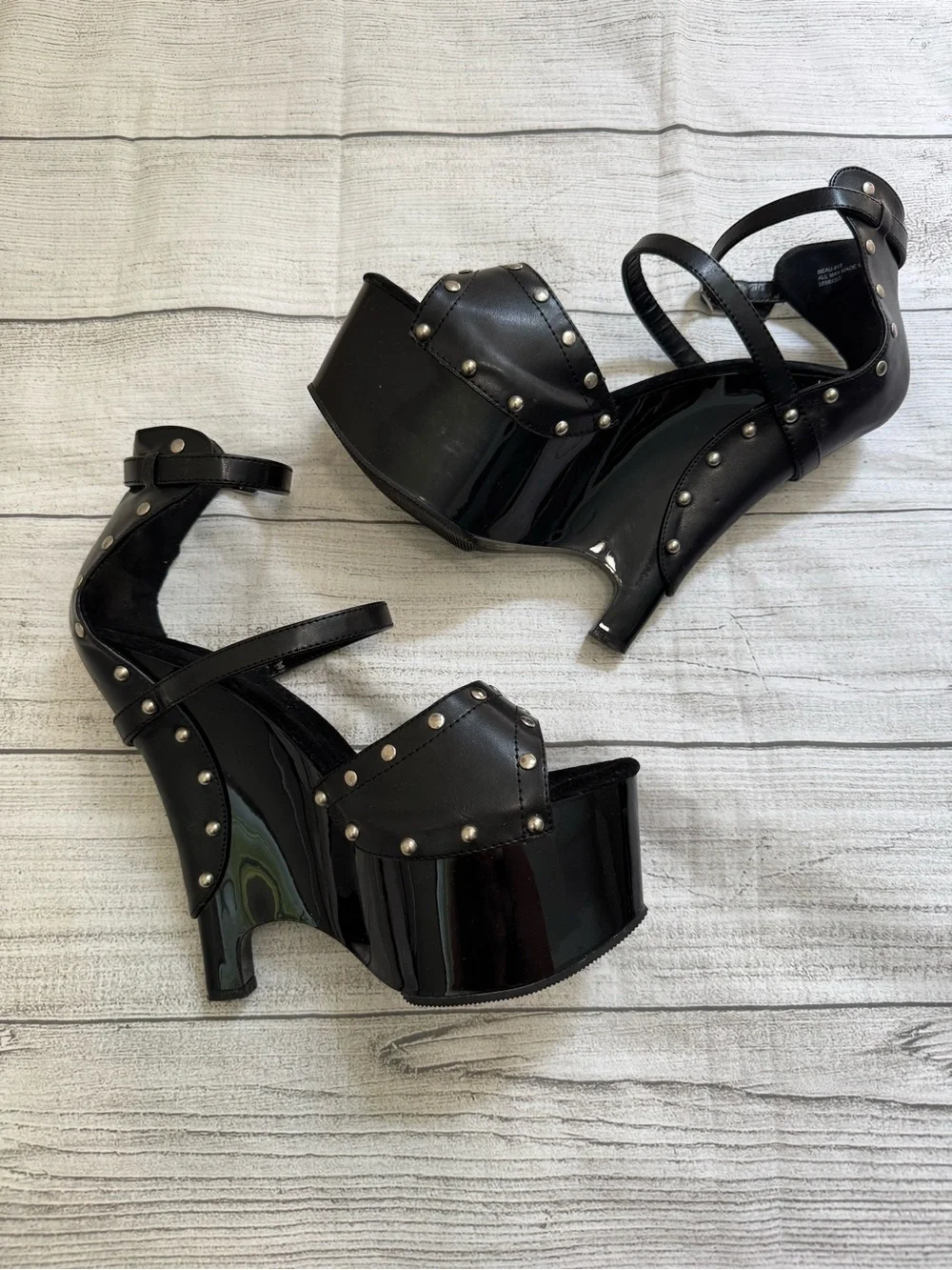 Pleaser Black Studded Platform Ankle-Strap Heels